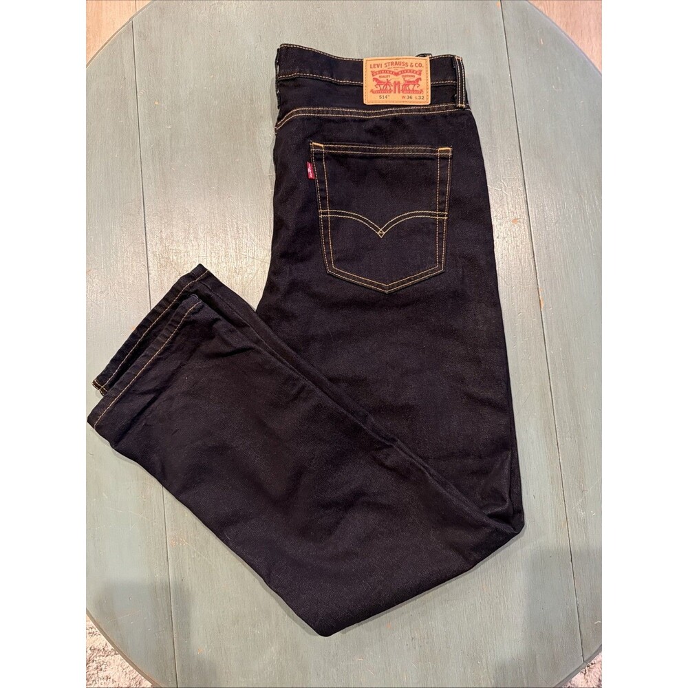 Levi’s 514 Straight Fit Jeans Black Dark Wash W36 L32‎ Original Riveted - Picture 7 of 10